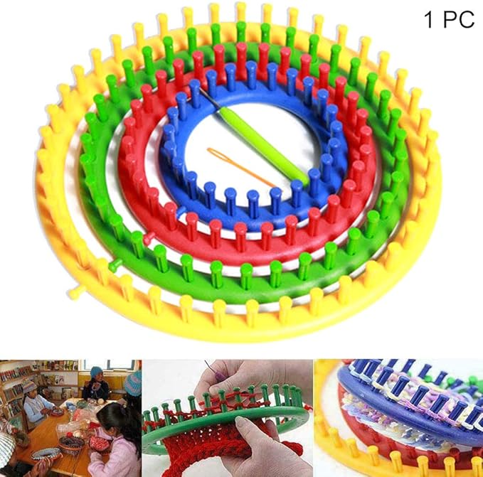 EKDJKK Round Knitting Looms Set, Plastic Loom Knitting Set with Crochet and Plastic Needle, Scarf Hats Making Tools, DIY Crocheting Handmade Craft Kit for Beginners and Knitting Lovers (Blue, 14cm)