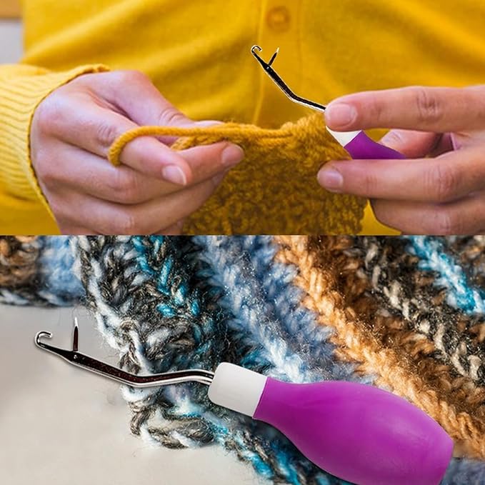 DKJEkdje 2 Pcs Latch Hook Tool, Silicone Handle Bent Tool 6.7 Inches Latch Hook Crochet Needle for Crochet Rug Carpet Crafts