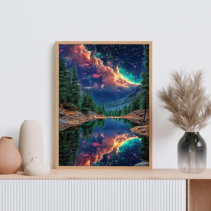 GEEHEIY Aurora Diamond Art Kits for Adults, 5D Starry Sky Diamond Painting Kits for Beginner, DIY Full Drill Round Gem Art for Home Wall Decor 12 x16 Inch
