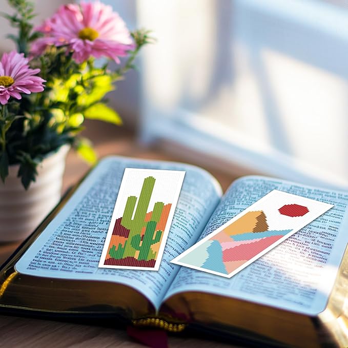 ACRNIGHEET 6PCS Cross Stitch Bookmark Kit for Beginner Boho Abstract Landscape Stamped Cross Stitch Kits for Adults Crossstitch Kits Adult Bookmarks with Instructions Hand Embroidery Craft Gift 11CT