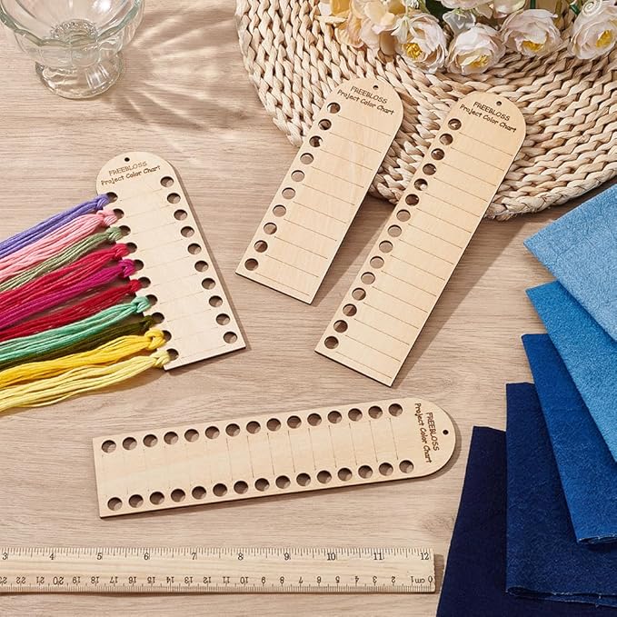 FREEBLOSS 4Pcs Project Color Chart Erasable and Reusable Wood Temperature Blanket Color Chart Wool Shade Organiser Card Blanket Planner for Thread Crochet Knitting Accessories,10/20/15/30 Holes