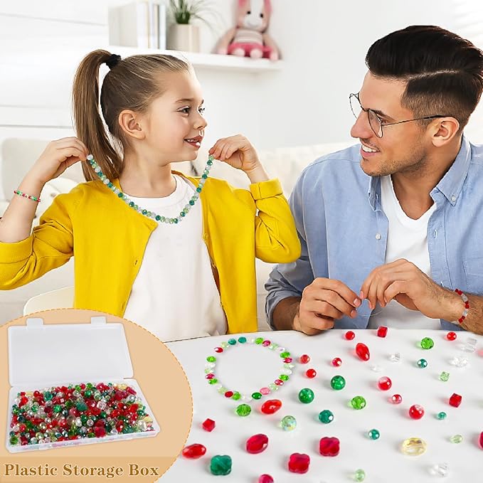 christmas glass beads for jewelry making,1272 pcs red green ab color craft crystal beads with loose beads sparkly beads hole drilled for diy christmas bracelets necklace wristband earring craft