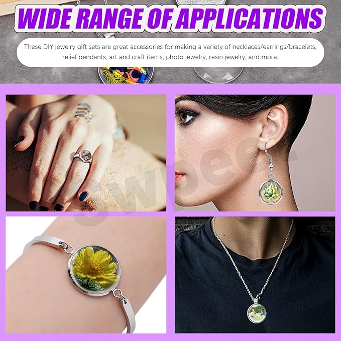 Swpeet 47Pcs 12mm 20mm 25mm Round Pendant Trays Kit, Including Dome Cabochons, Bracelet Bezel Settings, Chains, Earring Pendant Trays, Ring Necklace Pendants Tray for Jewelry Making