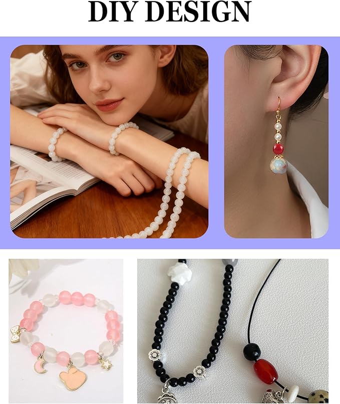 8mm Glass Beads 46PCS Glass Beads for Jewelry Making Charm Round Loose Bead for Bracelet Making Kit (White Jade)