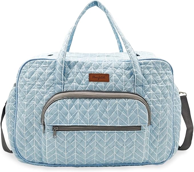 Yarn Storage Organizer, Knitting Crossbody Bag, Large Crochet Tote Bag Yarn Holder Case for Carrying Projects, Knitting Needles, Crochet Hooks and Other Accessories (Blue Chevron)