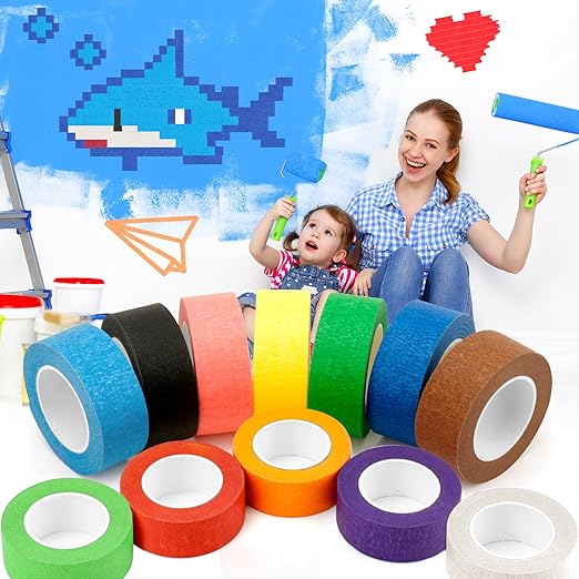 12PCS Colored Masking Tape, Colored Tape for Kids Art Supplies, DIY Craft Tape, Colored Painters Tape for Labeling, Classroom, Decorative, Rainbow Color Tape Rolls 1In x 13Yards(2.5cm x 12m)