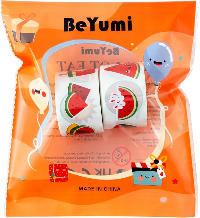 beyumi summer watermelon roll stickers - 1000pcs watermelon stickers in 2 rolls waterproof vinyl juice popsicle fruit decals for phone laptop bottle notebook luggage computer envelope decor for kids