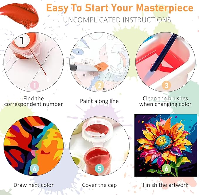 Framed Paint by Numbers Kit for Adults Beginners & Kids Ages 8-12, Sunflower Acrylic Easy Paint by Number with Frame, Watercolor Paint by Number Kits on Canvas Framed (10 * 10 Inch, without Easel)