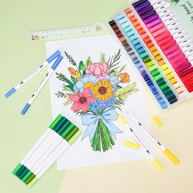 80 Colors Markers for Adult Coloring Books No Bleeding - Dual Tip Water Based Art Coloring Markers Set for Drawing, Painting, Fine Tip and Brush Tip Brush Pens for Artists(White Barrel)