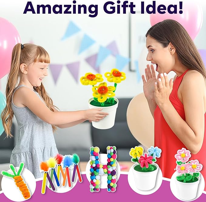 FUNZBO Arts and Crafts Supplies for Kids-Easter Craft Kit with Glitter Glue Stick,Pipe Cleaners Pom Poms Craft Tools,DIY School Supplies Kit, Girls Toys, Birathday Gifts for Girls Boys Age 4+