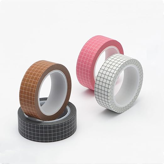 Mogoostry 2 Rolls Grid Washi Tapes 0.6inch Width Black Plaid Adhesive Paper Decorative Masking Tapes for DIY Craft Party Decor Gift Wrapping Box Label