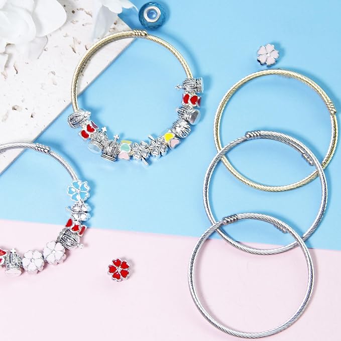 20 Pcs Snake Charm Bracelet Chain Stainless Steel Elastic Bangle Bracelets Chain Adjustable Friendship Snake Bracelet DIY Charm Bracelet Chain for Women Jewelry Supplies Christmas Birthday Gifts