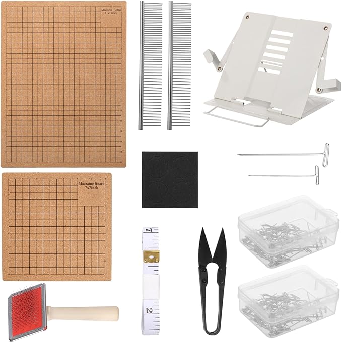 107 PCS Macrame Board Set, with 12x16/8x8 Inch Macrame Board Adjustable Holder with T Pins Double Sided Grids Bracelet Making Board with Brush Scissor Ruler Tools for Braiding Cording Creating (B)