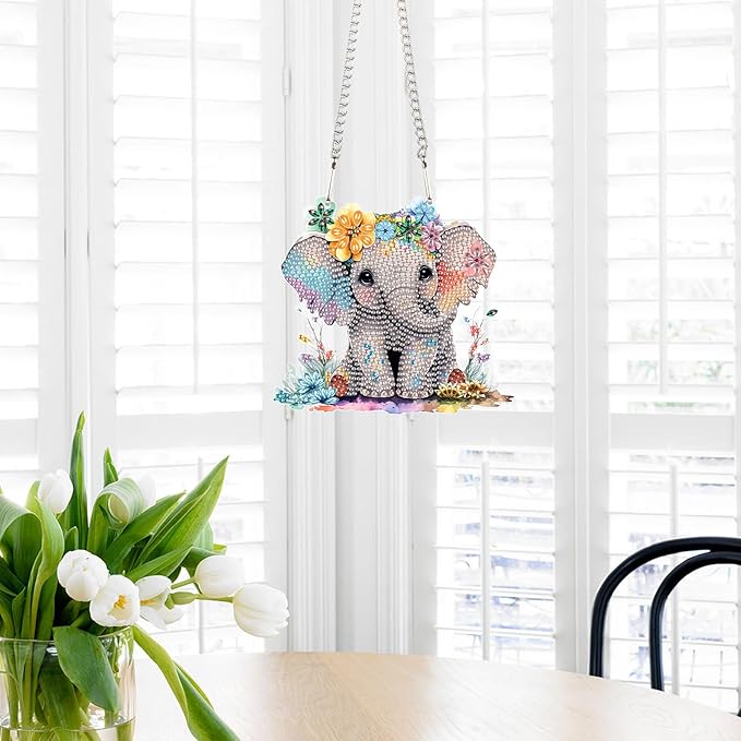 AiYuanzsh Diamond Art Painting Pendant Kits 5D Diamond Art Painting Art Hanging Kit Animal Elephant DIY Diamond Crystal Window Pendant Kit for Adults Gift Wall Home Decoration