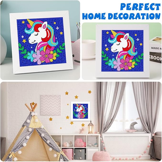 QEUOYSS Diamond Art Kit for Kids with Wooden Frame Art and Crafts for Kids Ages 6-8 -10-12 Easy to DIY Diamond Art for Kid and Adult Beginners Home Wall Decoration (Purple)