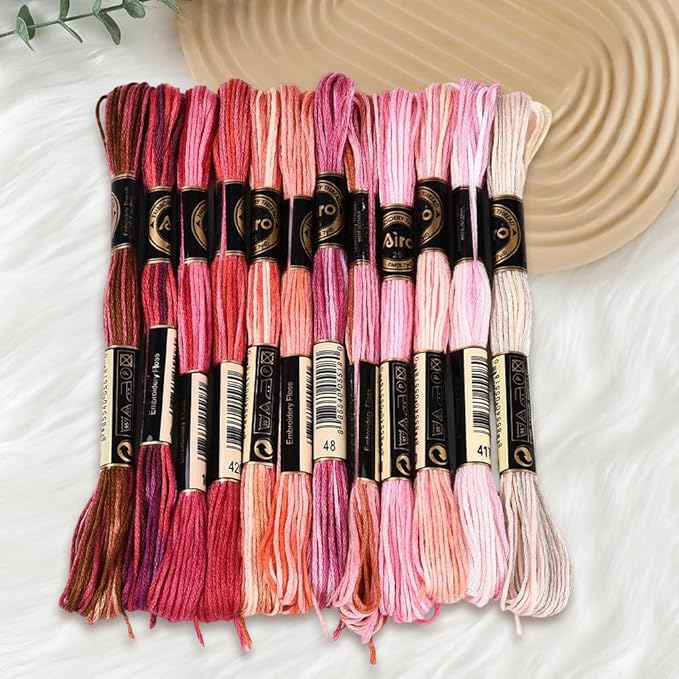 12 Skeins 105 Yards Variegated Cross Stitch Floss Friendship Bracelet String 6 Ply Polyester Colorful Gradient Red Embroidery Thread for Sewing Making Needlecraft Knitting Clothes Stitching