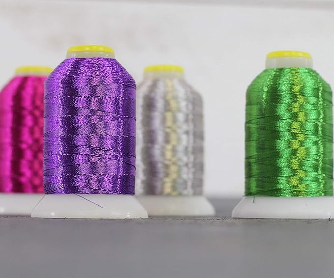 Threadart Metallic Thread | No. L46 - Red | 500 Meter Cones (550 Yards) | 25 Brilliant Shiny Colors | For Machine Embroidery