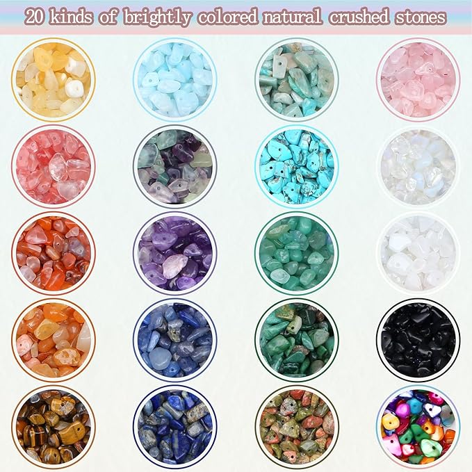 ZHIYUXI Natural Stone Beads for Jewelry Making Gemstone Crystal Beads with Beading Wire Earring Ring DIY Making 1600PCS 20Colors