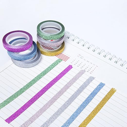 YUKUNTANG Glitter Washi Tape Set, 24 Rolls, 3mm x 132 Yards, Metallic Foil Sparkle Decorative Craft Tape for DIY Art, Scrapbooking, Journaling, Gift Wrapping