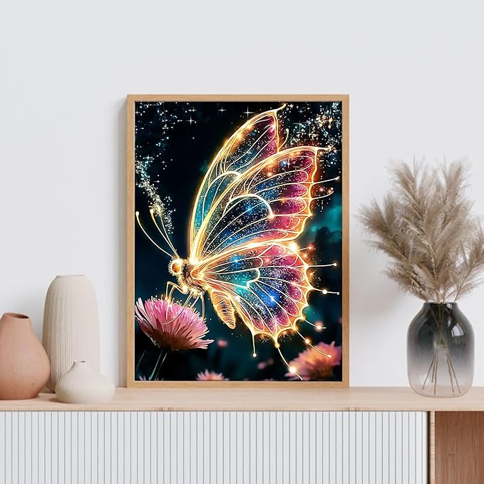 GEEHEIY Butterfly Diamond Art Kits for Adults, 5D Butterfly Diamond Painting Kits for Beginner, DIY Aniamal Gem Art Dots for Adults, Perfect for Home Wall Decor 12x16 Inch