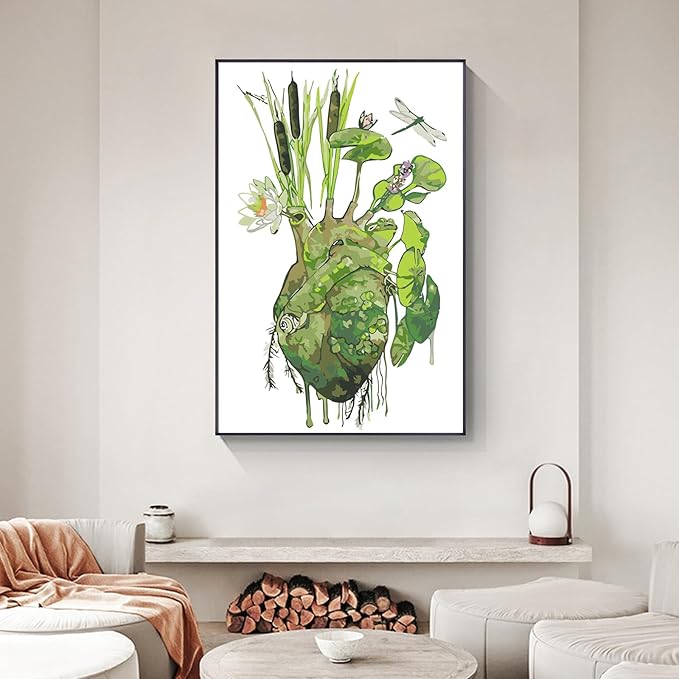 Yezavesu Framed Paint by Numbers Kit for Adults Beginner & Kids Ages 8-12, Heart Paint by Numbers with Frame, DIY Number Painting for Adults Abstract Green Plant for Home Wall Decor Gift 8X 12 inch
