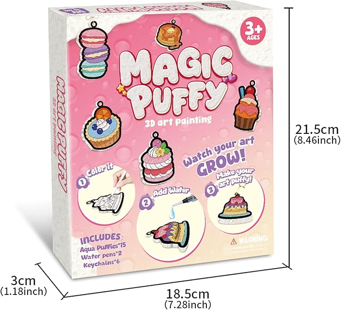 MZYTOZA 3D Art Craft Aqua Magic Puffs Paint Kit - Magic Foam Texture Painting Kit, 15 Mess-Free Paint by Number Craft for Kids, Christmas Gift Idea & Stocking Stuffer(Dessert Style)