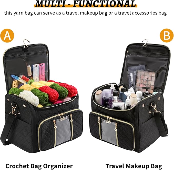 Knitting Bag- Crochet Bags for on The go,Yarn Storage Organizer, Perfect for Knitting and Crochet Accessories(black)