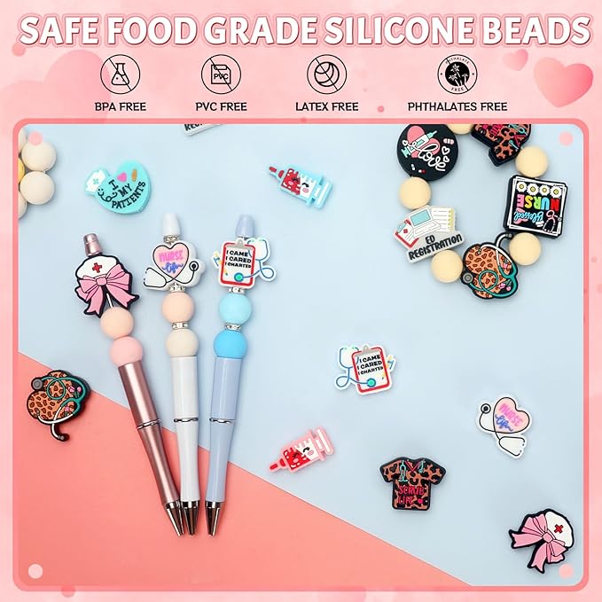 12pcs Nurse Silicone Focal Beads Silicone for Keychain Making Beads for Pens Shape for Bracelet Necklace Crafts (Nurse)