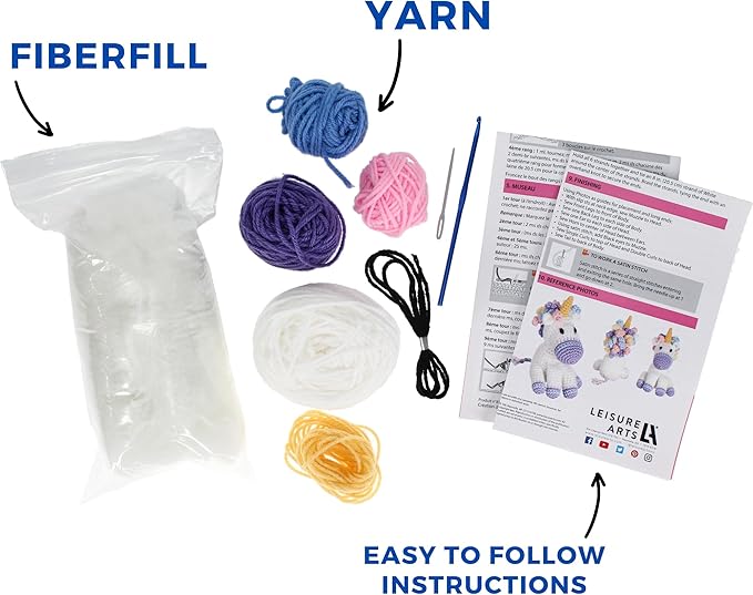 LEISURE ARTS - Crochet Kits, Friends Ursula Unicorn, 3", Crochet Kit for Beginners, Complete Kit, Animal Kits, Animal Kit, DIY Amigurumi Kits