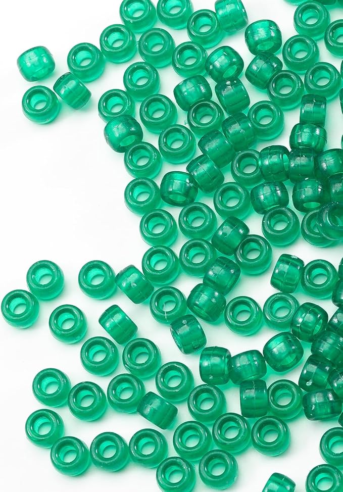 Gxueshan 1000 Pcs Acrylic Transparent Green Pony Beads 6x9mm Bulk for Bracelet Necklace Jewelry Making Earring Hair Braiding for Bracelets Making Plastic Beads