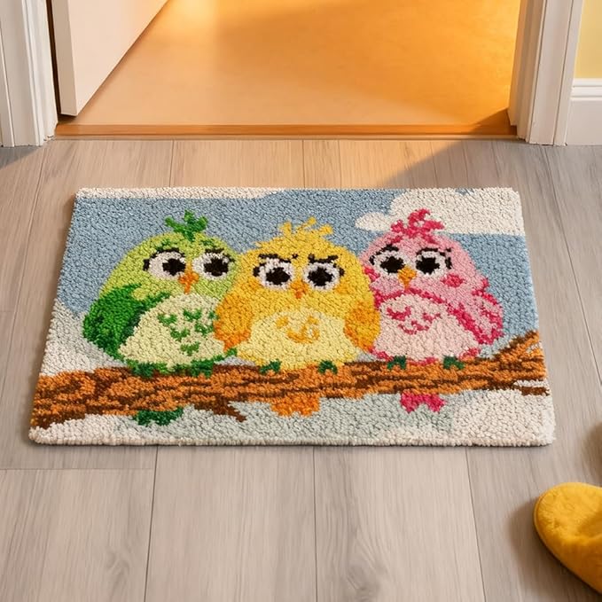 ORIGACH Funny Bird Latch Hook Rug Kit for Adults Printed Rug Making Kit Handmade Carpet Tapestry Cover with Hook Latch and Preprinted Canvas, Home Arts Crafts Sofa Decor, 20.5x15inch