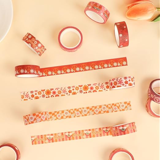 12 Rolls Washi Tape Set, Retro Boho Flower Butterfly Masking Tapes, Doodle Hand-Drawn Decorative Adhesive Tapes for Painters Planners Scrapbook school Supplies, DIY Art Crafts, Gift Wrapping 16.4Ft