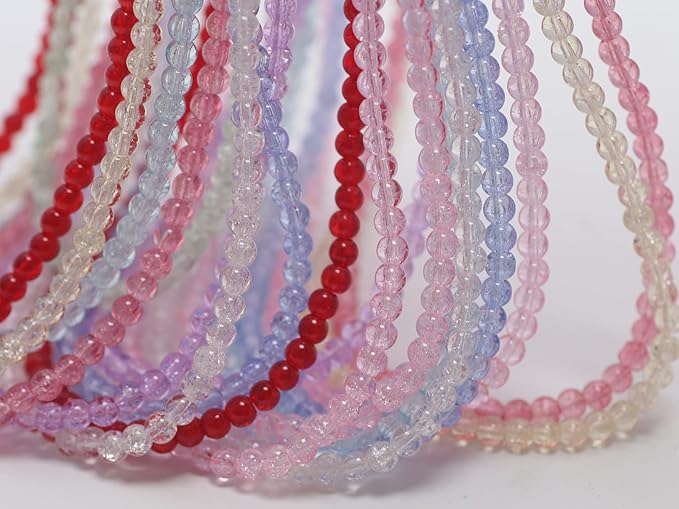 1450pcs Crackle Glass Beads Handcrafted Round Lampwork Smooth Loose Beads for Bracelet & DIY Jewelry Making 6mm Mixed