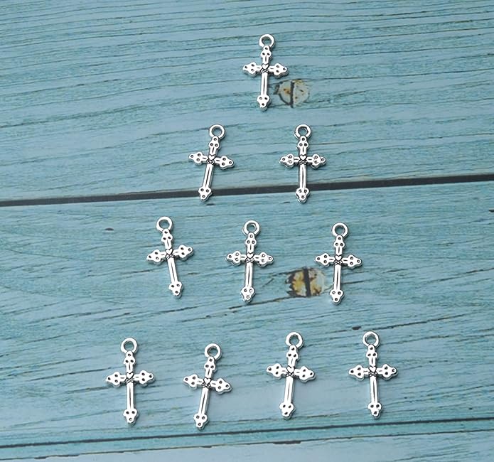 50 Pcs Vintage Crucifix Pendants Beading Charms with Hole Metal Religious Antique Silver Gold Bulk Cross for Jewelry Making Kit DIY Bracelet Necklace Earring Keychain Accessories Supplies
