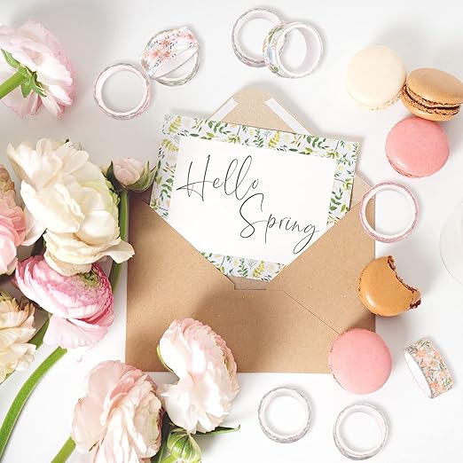 Whaline 12 Rolls Spring Floral Washi Tapes Foil Gold Colorful Flowers Masking Tape 0.6 Inch Watercolor Plants Spring Decorative Washi Tape Sticker for Holiday Scrapbook Journal DIY Craft Gift Wrapping