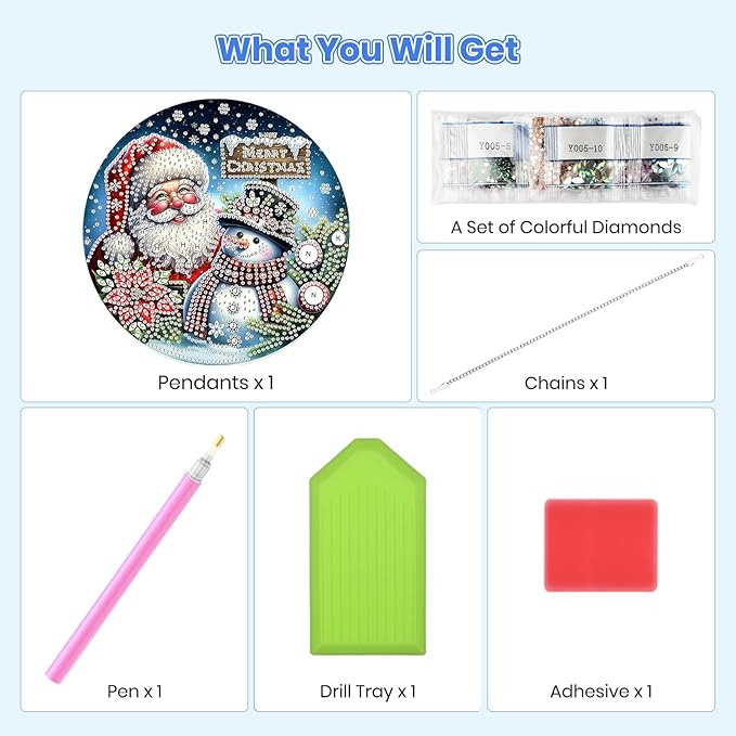 MOGTAA Christmas Diamond Art Hanging Kits for Adults Kids, Christmas Snowman Diamond Art Suncatchers, 5D Special Shape Santa Claus Diamond Painting Window Pendant Kit for Home Garden Wall Decor