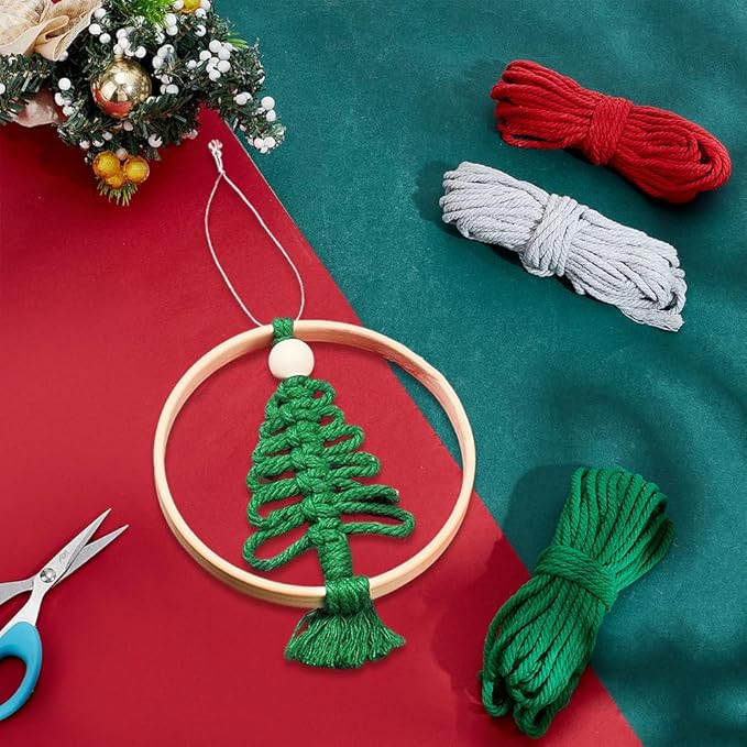 ACRNIGHEET 6 PCS Christmas Tree Macrame Kit for Adults Beginners DIY Christmas Tree Boho Wall Hanging Decor with Instruction Handmade Xmas Crafts Home Ornaments Kit for Holiday