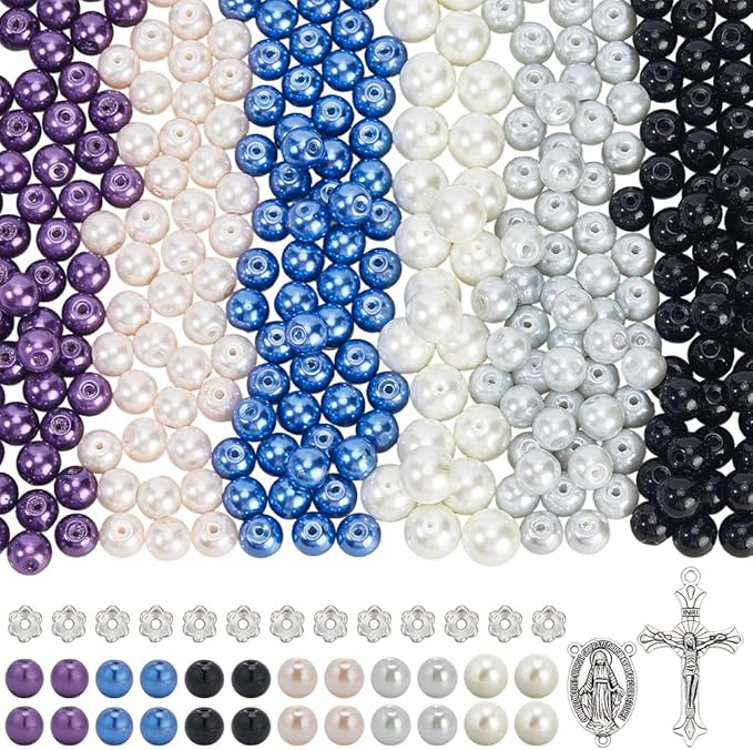 SUNNYCLUE 700Pcs Rosary Making Kits Crucifix Charms Rosary Crosses Easter Cross Pendants Oval Chandelier Link Charm Glass Pearl Beads for Jewelry Making Supplies DIY Necklace Bracelets Holiday