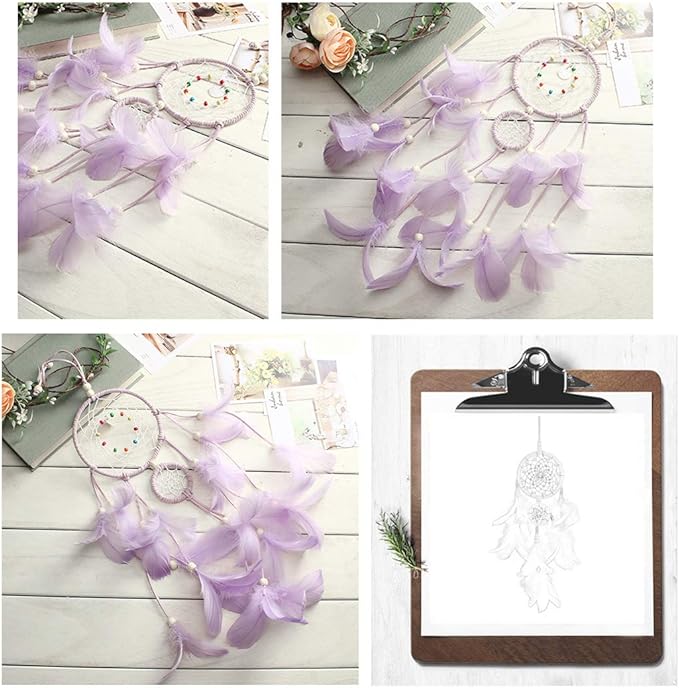 FANDOL DIY Dream Catcher Making Kit, Macrame Dream Catcher Craft Supplies for Kids Bedroom Wall Decor Nursery Baby Room Hanging Wedding Ornaments Party Handmade Gift (Purple)