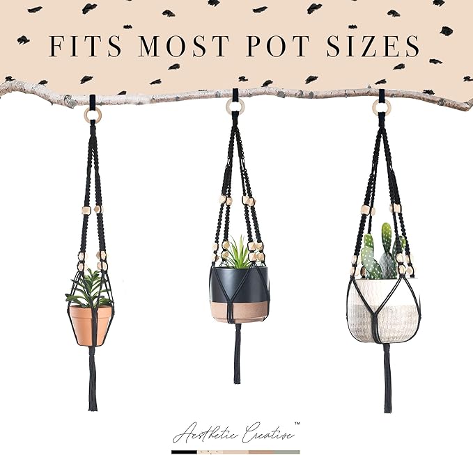 Macrame Kit-Black Edition-Makes 3 Macrame Plant Hangers with Easy to Follow Instructions for Adult Beginners - Includes 109 Yards 3mm Cotton Macrame Cord, Wooden Beads & Custom Instruction Booklet