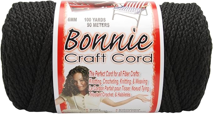 Pepperell BB6-100-042 6mm Bonnie Macramé Craft Cord, 100-Yard, Black