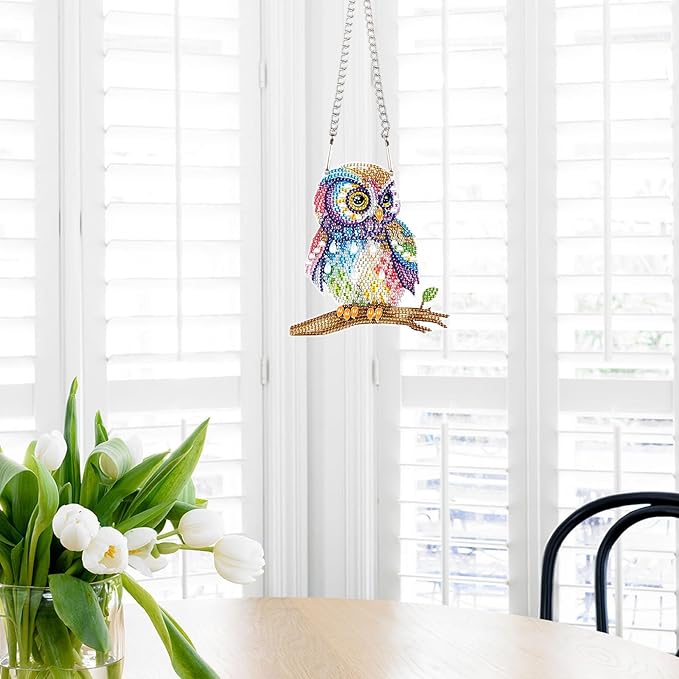 AiYuanzsh Owl Diamond Painting Hanging Pendant Kit, 19 cm, Acrylic, Wall Mount, Mosaic Crafts, Home Decor, Indoor, Unisex