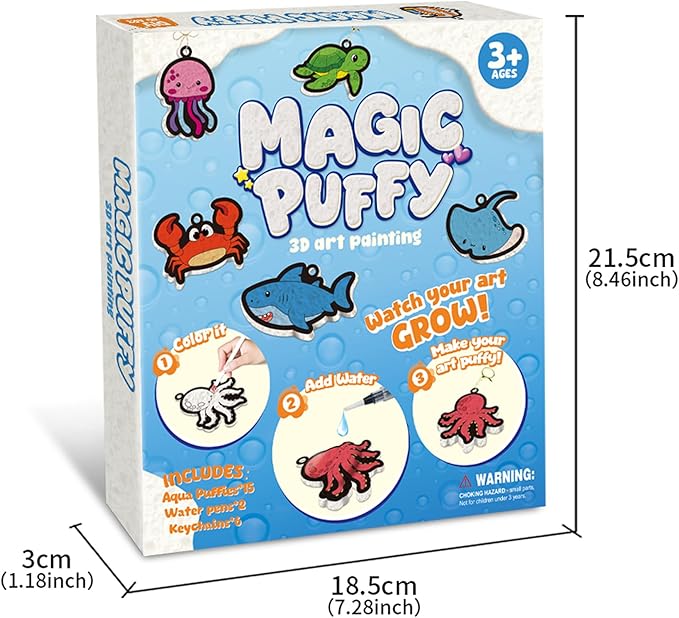 MZYTOZA Magic Foam Texture Painting Kit - 3D Art Craft Aqua Magic Puffs Paint Kit, 15 Mess-Free Paint by Number Craft for Kids(Marine Animals