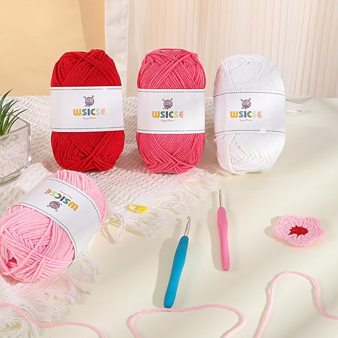 4 PCS Crochet Yarn, 560 Yard Soft Yarn for Crocheting Assorted Colors Fluffy Yarn for Hand Knitting Easter Decorations Gifts 1 Skein/140 Yard-Pink