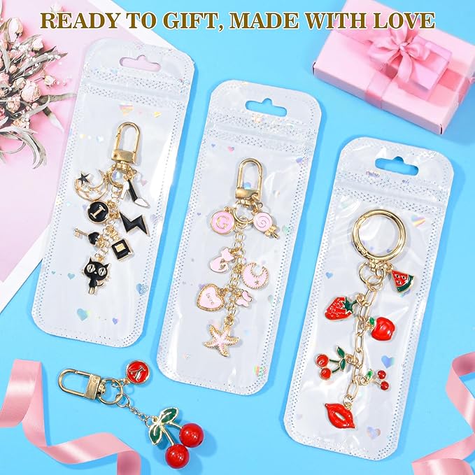 656Pcs Keychain Making Kit: Gold Jewelry Making Supplies Including 198 Charms 30 Keychain Clips with Organizer Box, Lip Gloss Key Chain Kits, Cute Bag Charm Kit for Backpacks DIY Crafts Accessories