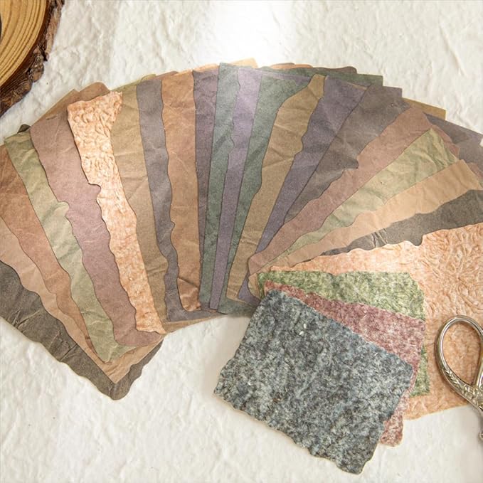 84 Sheets Small Textured Scrapbook Paper and 3D Embossed Collage Paper, Vintage Deckled Edge Paper Ephemera for Junk Journal Supplies, Mixed Media, Card Making, DIY Craft Art