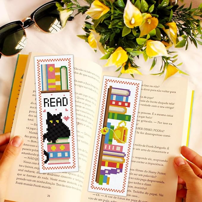 ACRNIGHEET 6PCS Cross Stitch Bookmark Kit for Beginner Bookshelves Stamped Cross Stitch Kits for Adults DIY Embroidery Bookmark Kits Crossstitch Kits Adult with Instructions Hand Craft Gift 11CT