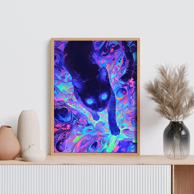 GEEHEIY Diamond Art Kits for Adults, 5D Black Cat Diamond Painting Kits for Beginner, DIY Black Cat Gem Art Dots for Adults, Perfect for Home Wall Decor 12x16 Inch