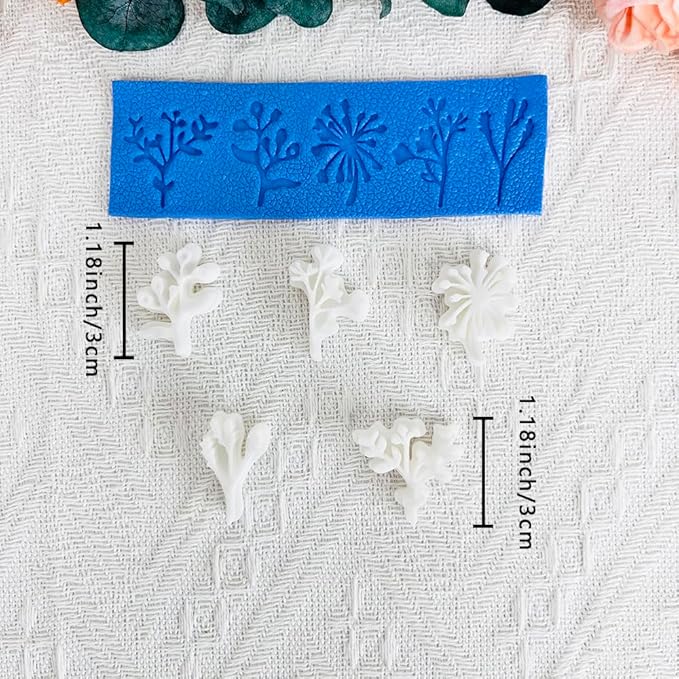 Xaekicr Polymer Clay Molds – 5PCS Botanical Texture Stamps with Flower & Leaf Patterns, Clay Cutters and Tools for Polymer Clay Jewelry and DIY Earring Crafts
