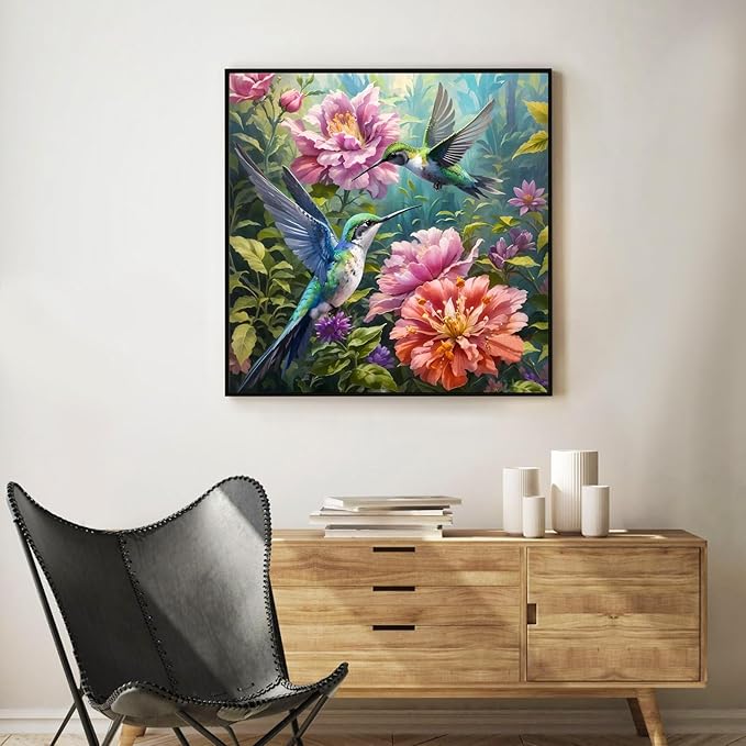 Okarina Paint by Numbers Kit for Adults Beginner Hummingbird, Flower Adult Paint by Number Kits on Canvas, Bird DIY Acrylic Oil Painting by Numbers for Adults, Perfect for Home Wall Decor 16X16 Inch